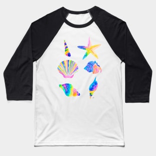 Seashells Pattern - Bright Rainbow Baseball T-Shirt